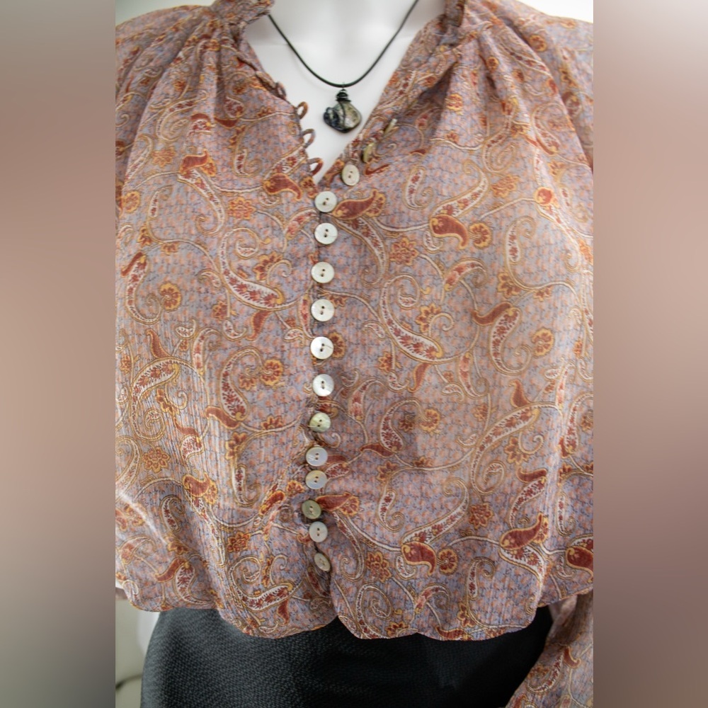 Zara Multicolor Chiffon Dressy & Chic Paisley Printed Women’s Blouse Size Medium - Picture 17 of 17